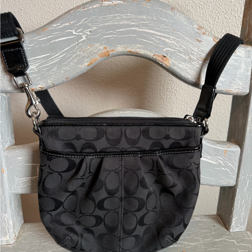 Coach Black Pleated Signature Jacquard Small crossbody bag